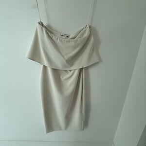 Likely Cream One-Shoulder Draped Cocktail Dress